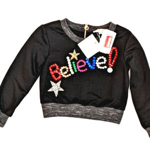 Truly Me Girl's Black Festive Holiday Sequins Sweatshirt